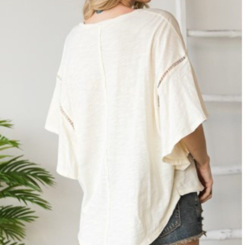 Mineral Washed Ruffle Sleeve Top 5153 NWT Boutique - Picture 2 of 9